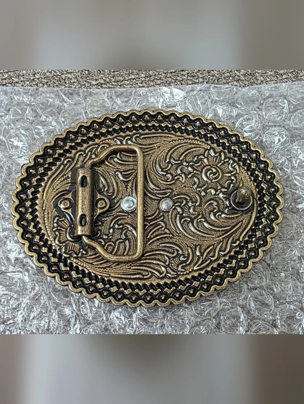 Ornate Rhinestone Horse Belt Buckle